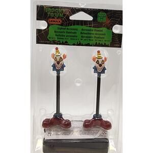 LEMAX SPOOKY TOWN LIGHTED KILLER CLOWN LAMP POST, SET 2 - ITEM # 64056 NIP